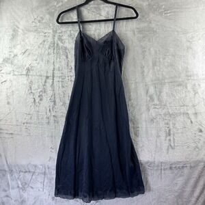 VTG Yolanda Full Slip Lingerie Women's 32 Navy Blue V-Neck